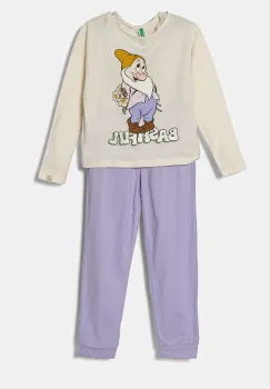 United Colors of Benetton pijamale de bumbac pentru copii culoarea bej, cu imprimeu, 3VD00P07K imagine