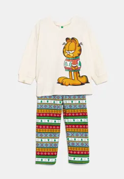 United Colors of Benetton pijamale de bumbac pentru copii culoarea bej, modelator, 37MW0P07R imagine