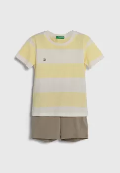 United Colors of Benetton pijamale de bumbac pentru copii culoarea bej, modelator imagine