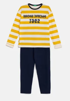 United Colors of Benetton pijamale de bumbac pentru copii culoarea galben, cu imprimeu, 3D720P07B imagine