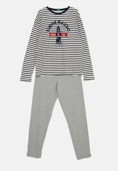 United Colors of Benetton pijamale de bumbac pentru copii culoarea gri, cu imprimeu, 3D720P07B imagine