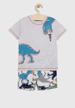 United Colors of Benetton pijamale de bumbac pentru copii culoarea gri, modelator imagine