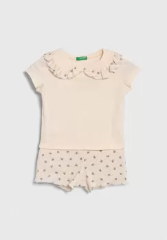 United Colors of Benetton pijamale de bumbac pentru copii culoarea portocaliu, modelator imagine