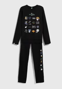 United Colors of Benetton pijamale de bumbac pentru copii x Disney culoarea negru, modelator imagine