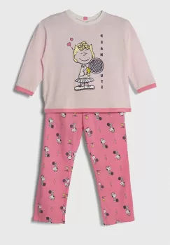 United Colors of Benetton pijamale de bumbac pentru copii x Snoopy culoarea roz, modelator imagine