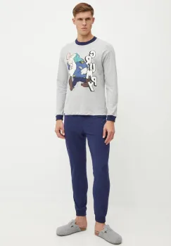 United Colors of Benetton pijamale de bumbac x DISNEY culoarea gri, cu imprimeu, 3VD04P02H imagine