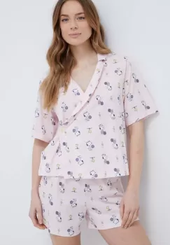 United Colors of Benetton pijamale de bumbac x Peanuts culoarea roz, bumbac imagine
