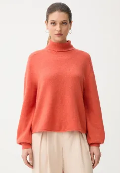 United Colors of Benetton pulover culoarea portocaliu, light, cu guler, 11CZD204F imagine