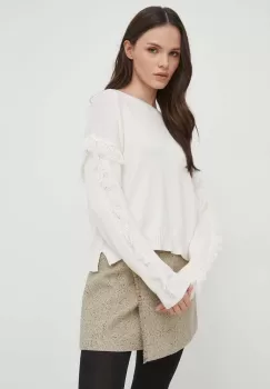 United Colors of Benetton pulover de bumbac culoarea bej imagine