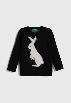 United Colors of Benetton pulover de bumbac pentru copii culoarea negru, light imagine