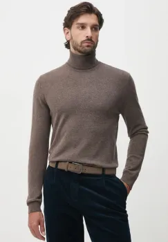 United Colors of Benetton pulover de lana barbati, culoarea maro, light, cu guler, 1002U2180 imagine