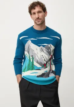 United Colors of Benetton pulover de lana barbati, culoarea turcoaz, 1244K108S imagine