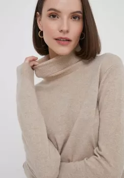United Colors of Benetton pulover de lana femei, culoarea bej, light, cu guler imagine