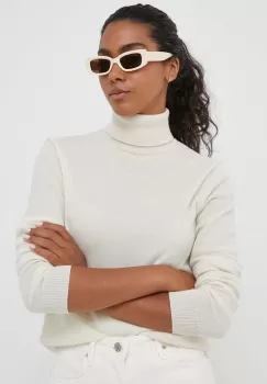 United Colors of Benetton pulover de lana femei, culoarea bej, light, cu guler imagine