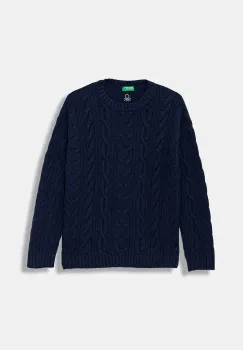 United Colors of Benetton pulover de lana pentru copii culoarea bleumarin, 1344C107G imagine