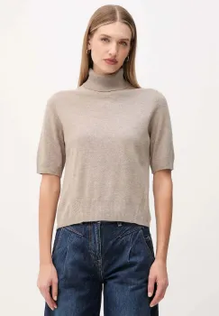 United Colors of Benetton pulover de lana pentru copii culoarea maro, light, cu guler, 102HD203X imagine