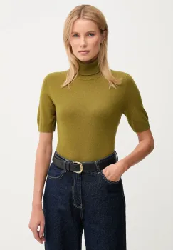 United Colors of Benetton pulover de lana pentru copii culoarea verde, light, cu guler, 102HD203X imagine