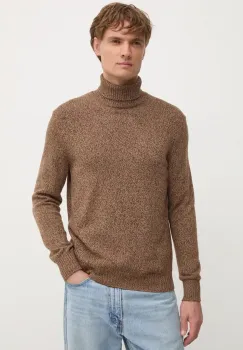 United Colors of Benetton pulover din amestec de lana barbati, culoarea maro, cu guler imagine