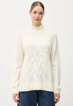 United Colors of Benetton pulover din amestec de lana culoarea bej, cu turtleneck, 191VD204A imagine