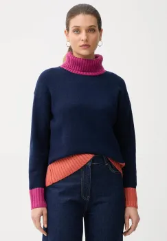 United Colors of Benetton pulover din amestec de lana culoarea bleumarin, cu guler, 16YCE204I imagine