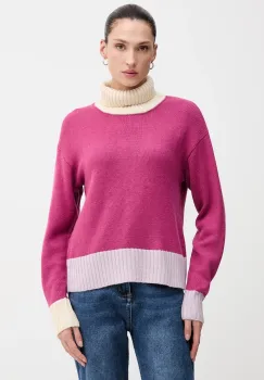 United Colors of Benetton pulover din amestec de lana culoarea roz, cu guler, 16YCE204I imagine