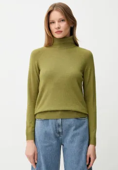 United Colors of Benetton pulover din amestec de lana culoarea verde, light, cu guler, 1035D2551 imagine