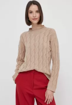 United Colors of Benetton pulover din amestec de lana femei, culoarea bej, cu turtleneck imagine