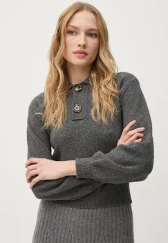 United Colors of Benetton pulover din amestec de lana femei, culoarea gri, 10R2D3013 imagine