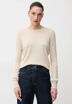 United Colors of Benetton pulover din amestec de matase femei, culoarea bej, light, 1ZRED10CP imagine