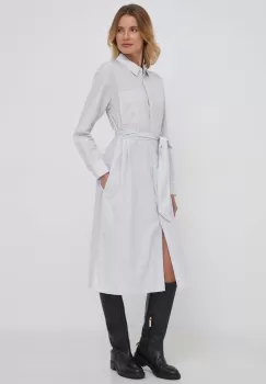 United Colors of Benetton rochie din bumbac culoarea gri, midi, evazati imagine