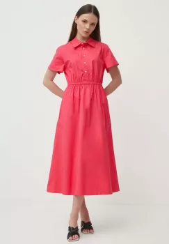 United Colors of Benetton rochie din bumbac culoarea roz, midi, evazati imagine