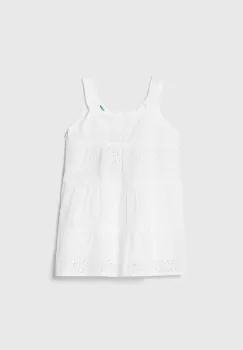 United Colors of Benetton rochie din bumbac pentru copii culoarea alb, mini, evazati imagine