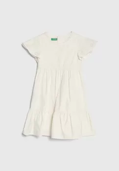 United Colors of Benetton rochie din bumbac pentru copii culoarea bej, midi, evazati imagine