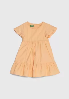 United Colors of Benetton rochie din bumbac pentru copii culoarea portocaliu, midi, evazati imagine