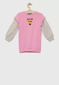 United Colors of Benetton rochie din bumbac pentru copii culoarea roz, mini, drept imagine