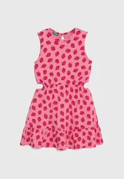 United Colors of Benetton rochie din bumbac pentru copii culoarea roz, mini, evazati imagine