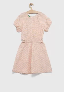 United Colors of Benetton rochie din in pentru copii culoarea portocaliu, mini, evazati imagine