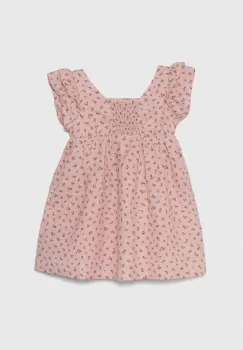 United Colors of Benetton rochie din in pentru copii culoarea roz, mini, evazati imagine