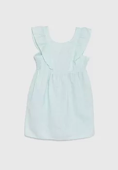 United Colors of Benetton rochie din in pentru copii culoarea turcoaz, mini, evazati imagine