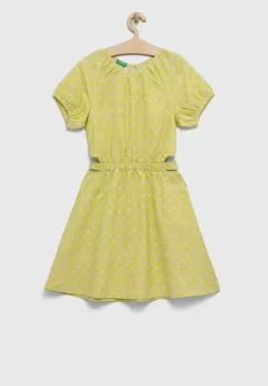 United Colors of Benetton rochie din in pentru copii culoarea verde, mini, evazati imagine