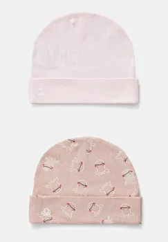 United Colors of Benetton sapca din bumbac pentru bebelusi 2-pack culoarea roz, bumbac, din tesatura neteda, 3PWB0A004 imagine