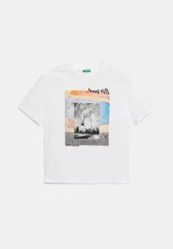 United Colors of Benetton tricou de bumbac pentru copii culoarea alb, cu imprimeu, 3SLUC10P8 imagine