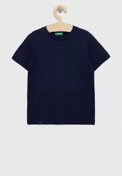 United Colors of Benetton tricou de bumbac pentru copii culoarea albastru marin, neted imagine