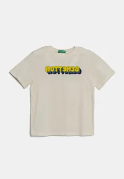 United Colors of Benetton tricou de bumbac pentru copii culoarea bej, cu imprimeu, 3I1XG10HT imagine