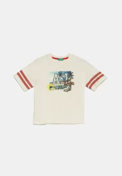 United Colors of Benetton tricou de bumbac pentru copii culoarea bej, cu imprimeu, 3I1XG10IM imagine