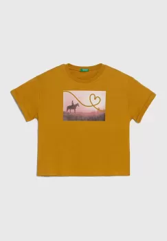 United Colors of Benetton tricou de bumbac pentru copii culoarea galben imagine