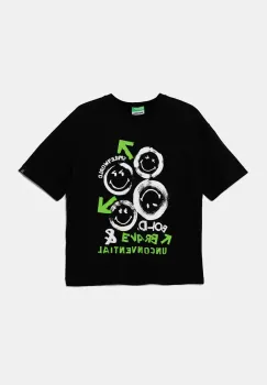 United Colors of Benetton tricou de bumbac pentru copii culoarea negru, cu imprimeu, 3I1XC10NR imagine