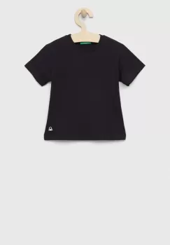 United Colors of Benetton tricou de bumbac pentru copii culoarea negru, neted imagine