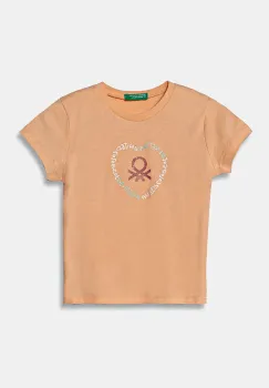 United Colors of Benetton tricou de bumbac pentru copii culoarea portocaliu, 3I1XG10HU imagine
