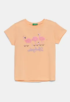 United Colors of Benetton tricou de bumbac pentru copii culoarea portocaliu, 3I1XG10J1 imagine